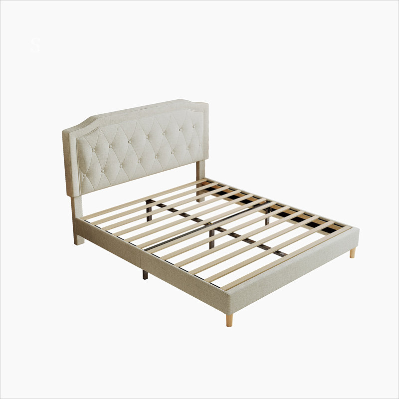 Ophelia Co. Queen Size Cotton Linen Fabric Mesh Mounted Bed Stable Easy to Assemble Wayfair